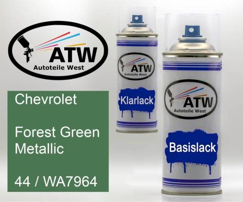 Chevrolet, Forest Green Metallic, 44 / WA7964: 400ml Sprühdose + 400ml Klarlack - Set, von ATW Autoteile West.